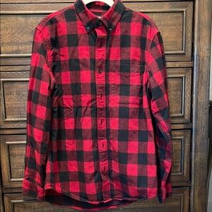 L.L. Bean Red and Black Casual Button Down Shirt